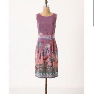 Hey Hoe Bird Print Aztec Purple Silk Dress Sz 10